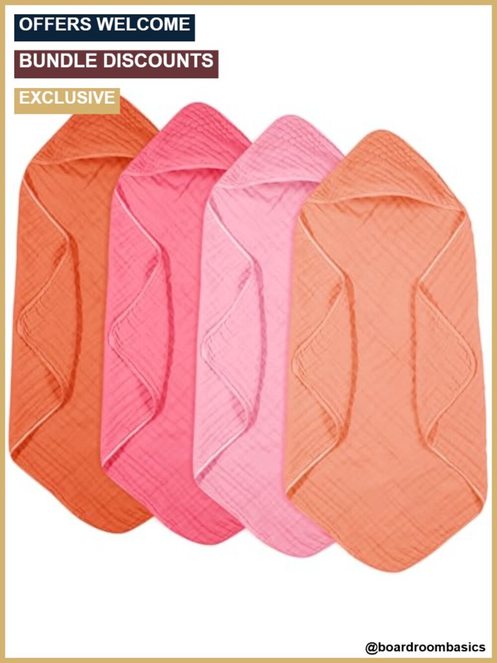 Muslin Hooded Baby Towels 4 Pc Set Soft Absorbent 32x32